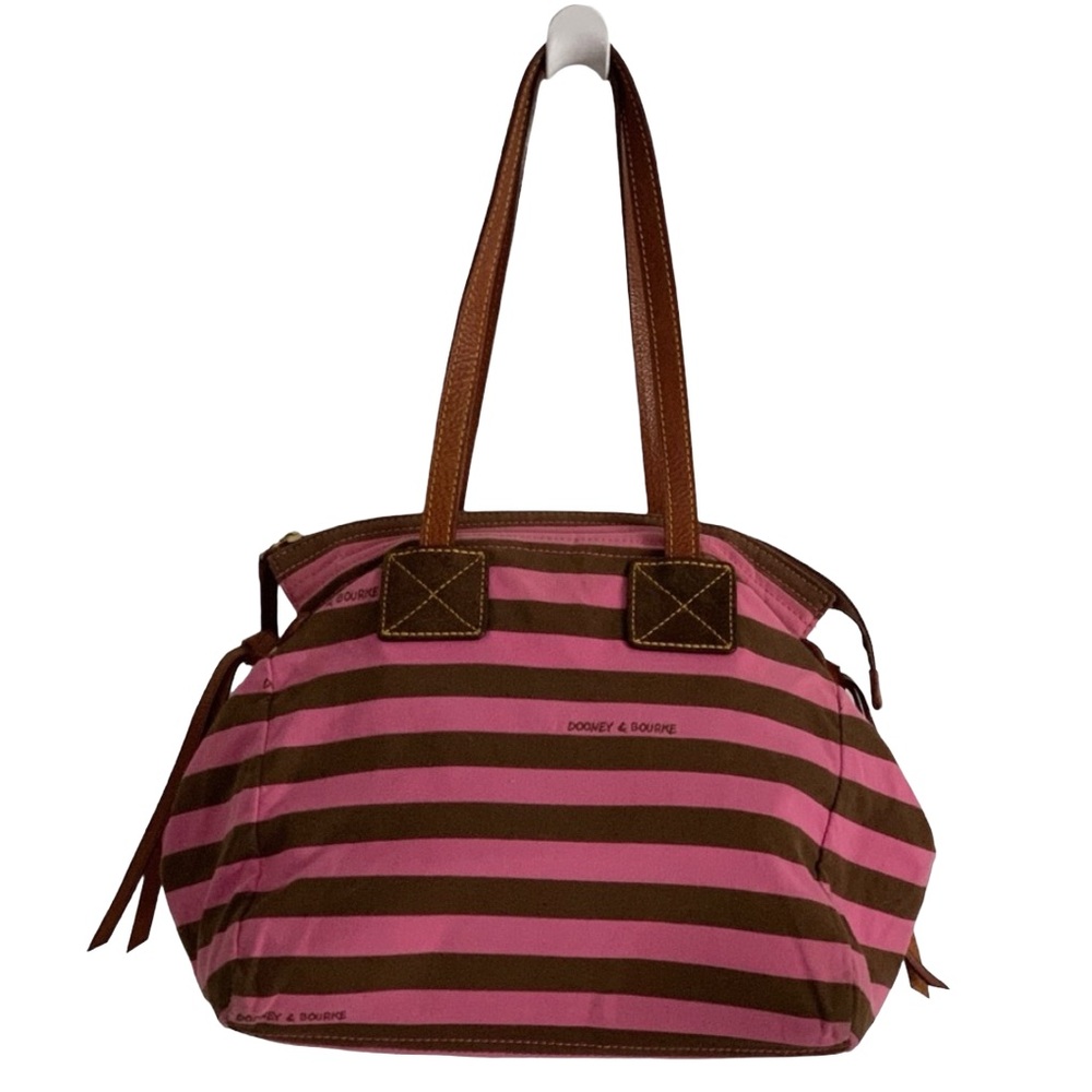 DOONEY & BOURKE Pink and Brown Striped Canvas Shoulder Bag.
